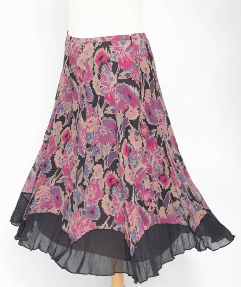 Jigsaw Flounced Panelled Silk Skirt Black/pink Size: 12