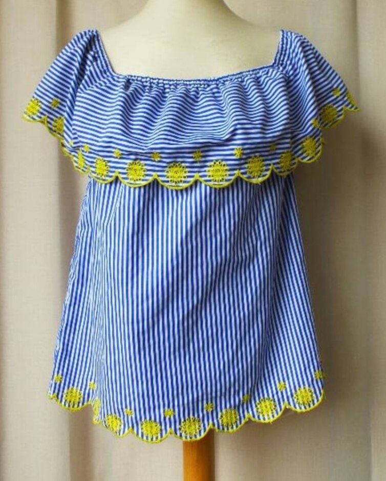 Papaya Broderie Anglaise Bardot Top Blue Size: 14