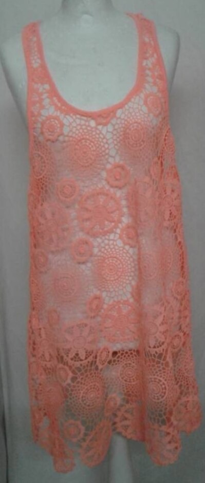 Atmosphere Crochet Beach Cover-up/dress Neon Coral Size: L