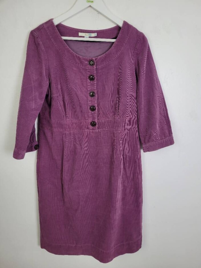 Boden Tall Corduroy Straight Midi Dress Purple Size: 14