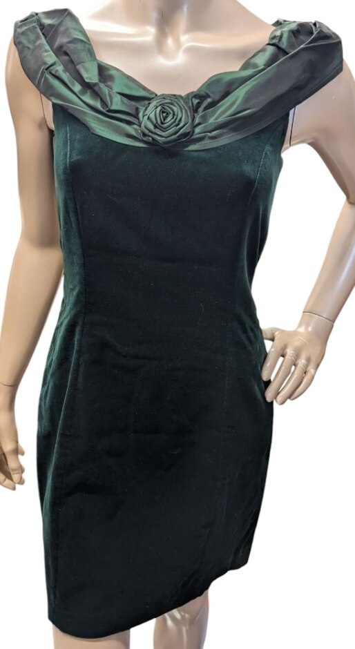 Vivien Smith Vintage Velvet Cocktail Dress Dark Green  Size: S