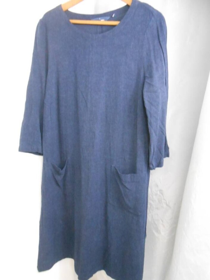 Seasalt Cornwall Blue Shift Cotton Dress Blue Size: 18