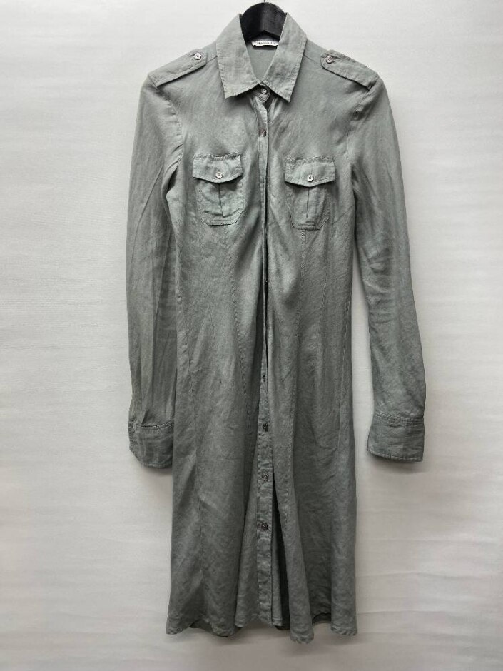 Marella 100% Linen Shirt Dress Olive Green Size: 10