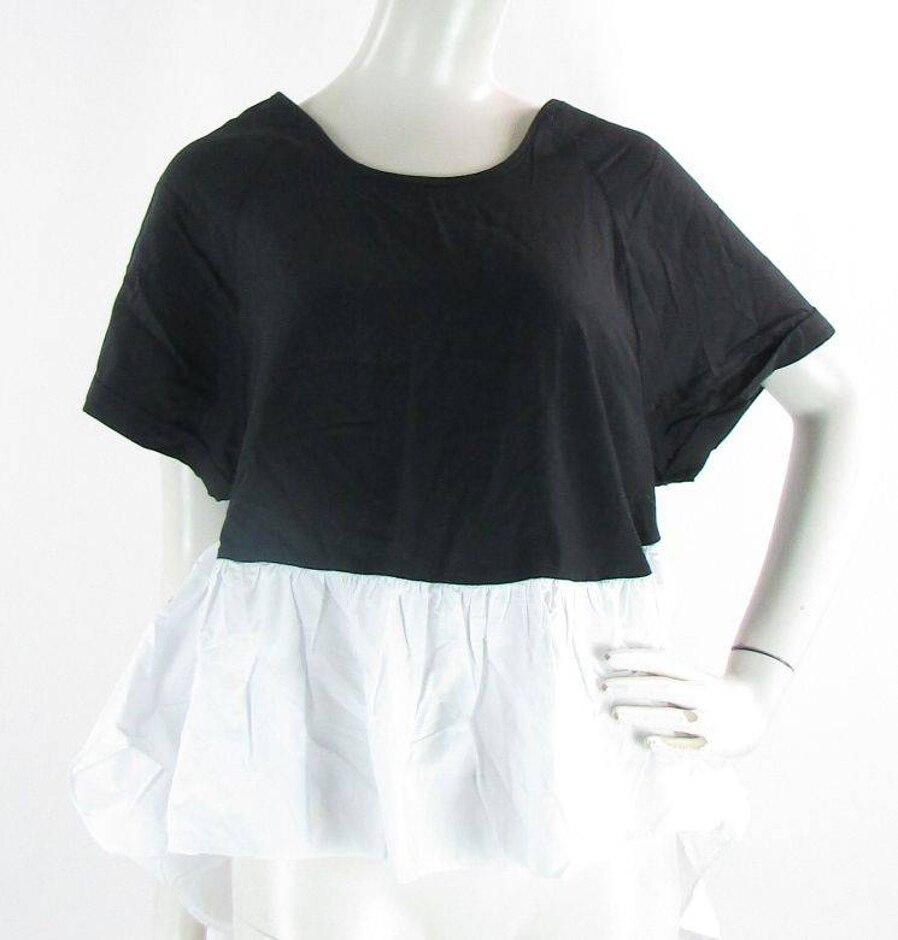 Darimeya Cotton Peplum Top Black & White Size: 16