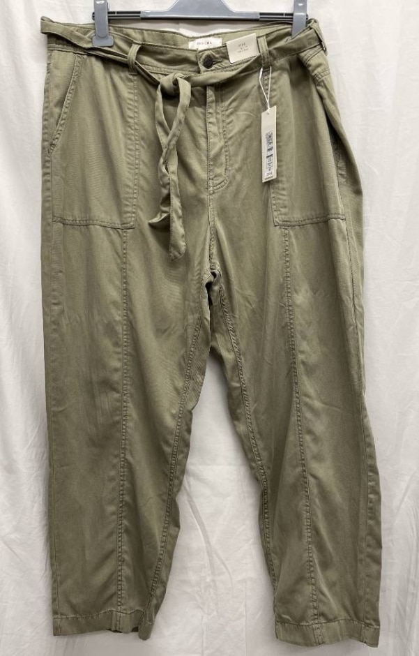 M&s Marks & Spencer High Rise Wide Trousers Khaki Size: 20