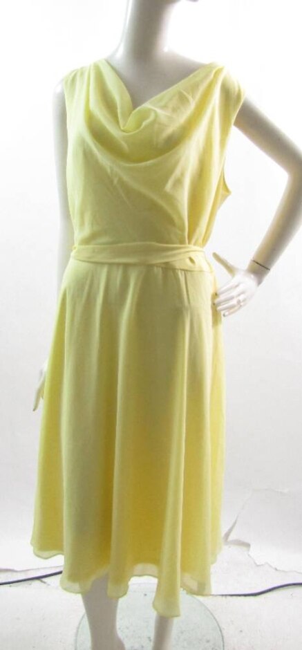Roman Shift Dress With Tie Belt Lemon Yellow Size: 20