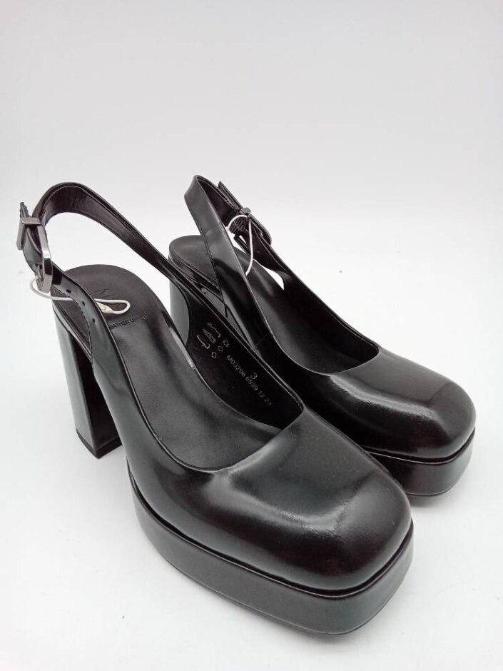 M&s Women's Leather Upper Square Toe Ankle Strap Block Heels Colour: Black  Size: Uk 3