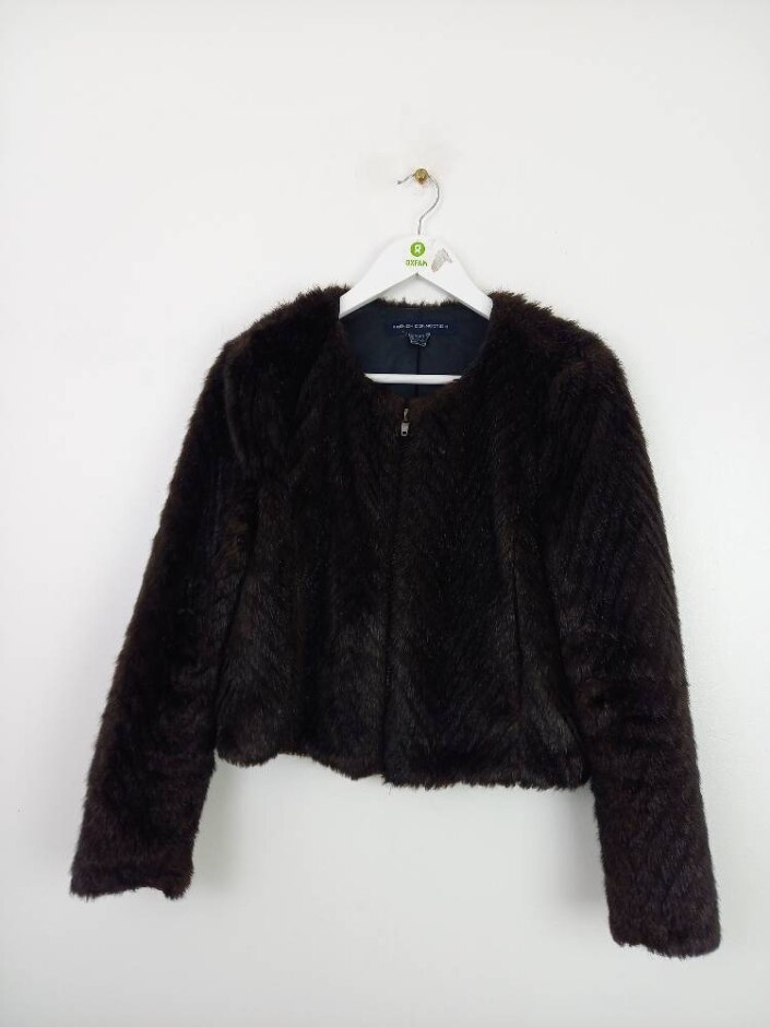 French Connection Women's Faux Fur Jacket Brown Size: 10