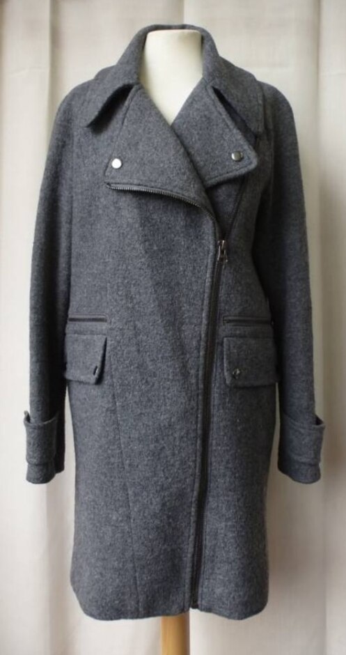 Warehouse Wool Blend Biker Style Coat Grey Size: 6