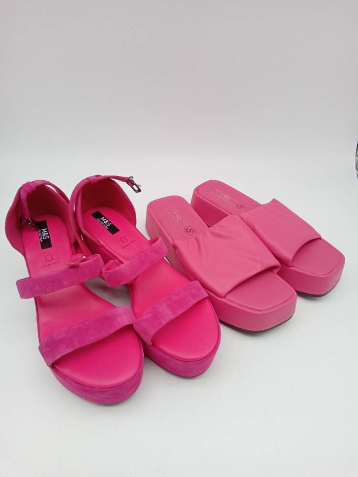 M&s Suede Stappy Platfrom High Rise Sandals Set Of 2 In Pink Size 8 New
