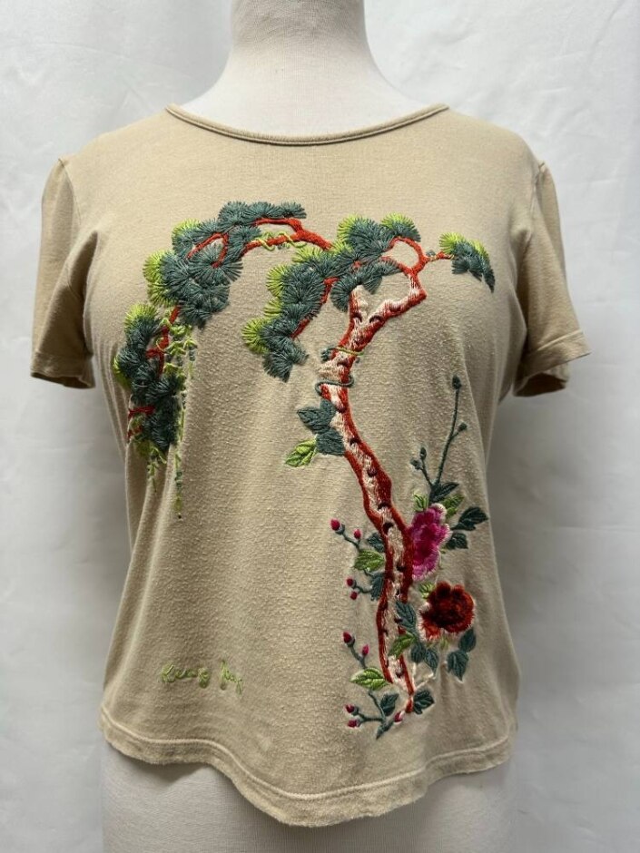 Kenzo Jeans Embroidered Tree & Flowers Beige & Multi Size: S
