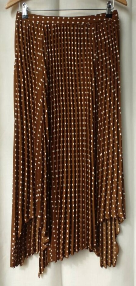 Zara Polka Dot Pleated Midi Skirt Brown Size: M