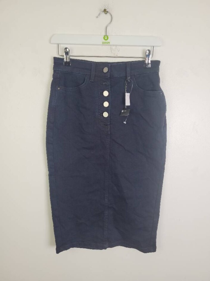Autograph Pencil Skirt Button Up Black Size: 8