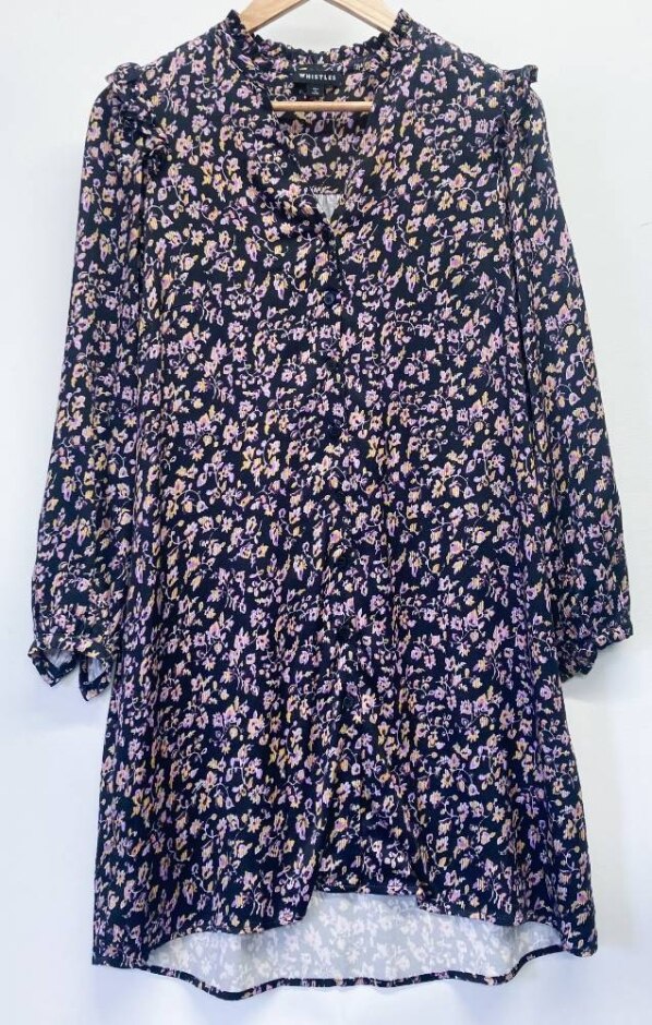 Whistles Floral Print Shirt Dress In Black/lilac Size: 8