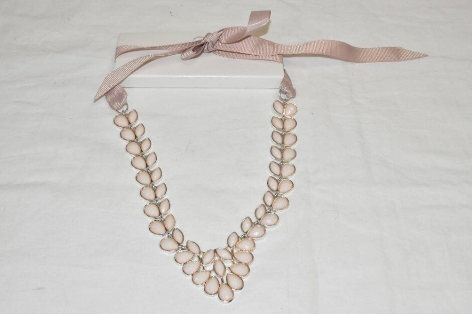 H & M Pink Ribbon & Bead Necklace