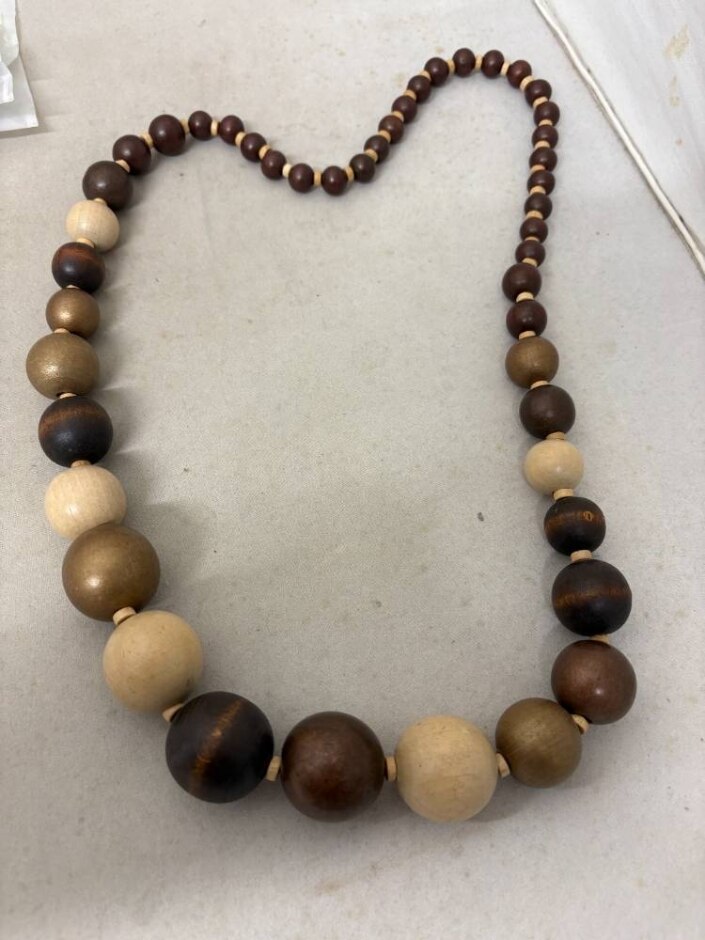 Long Brown Wooden Beaded Necklace
