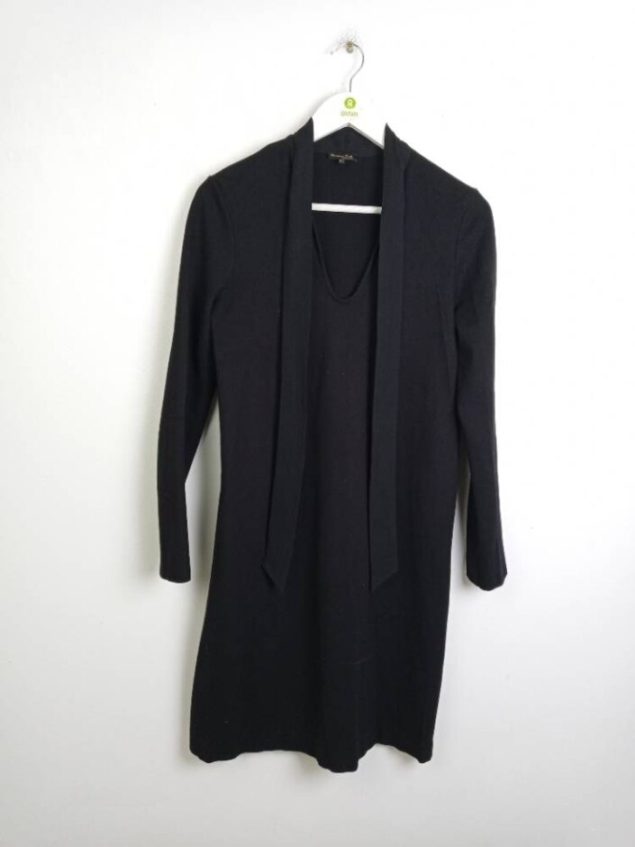 Massimo Dutti Long Sleeved Dress With Neck Tie Black Size: M