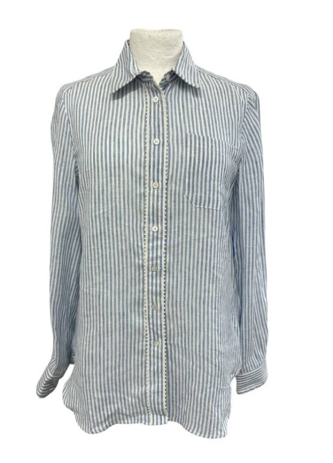 Weekend Max Mara Striped Linen Shirt Light Blue White And Blue Size: 8