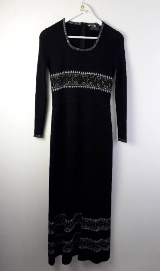 Jean Allen Vintage Maxi Stretch Dress Black & Silver Size: S