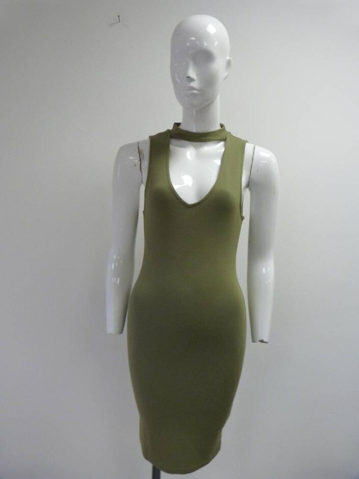 Pull & Bear Bodycon Dress Khaki Green Size: M