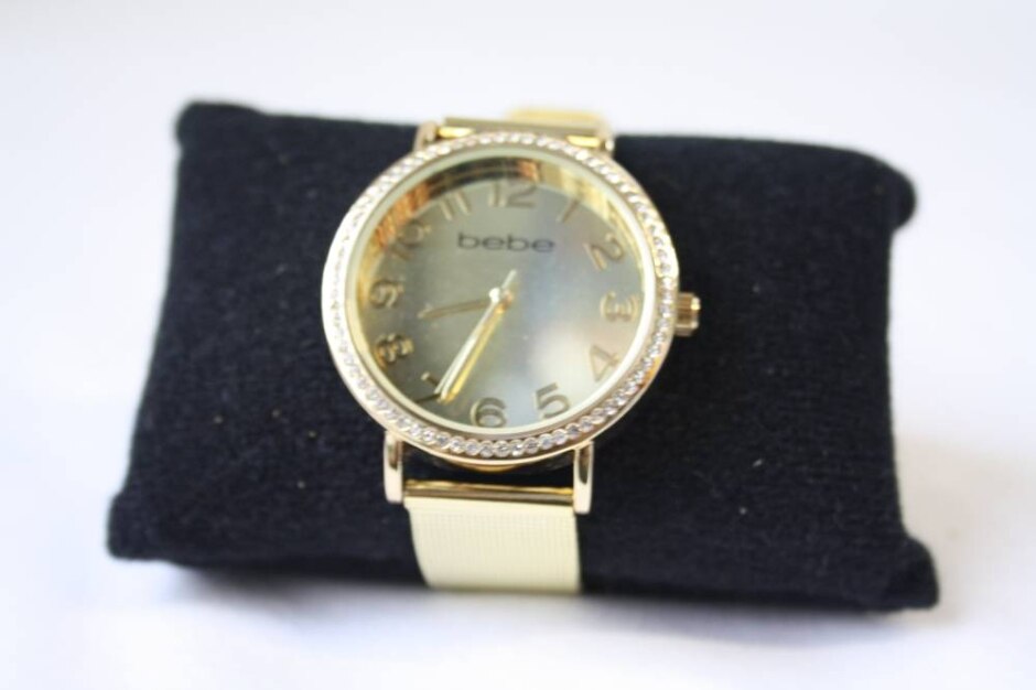 Bebe Yellow Gold Tone Watch With Rhinestones