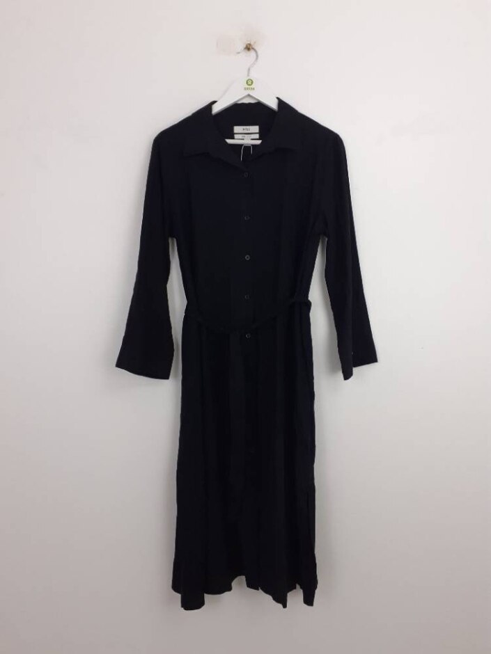 M&s  3/4 Sleeve Linen Shirt Dress Black Size: M
