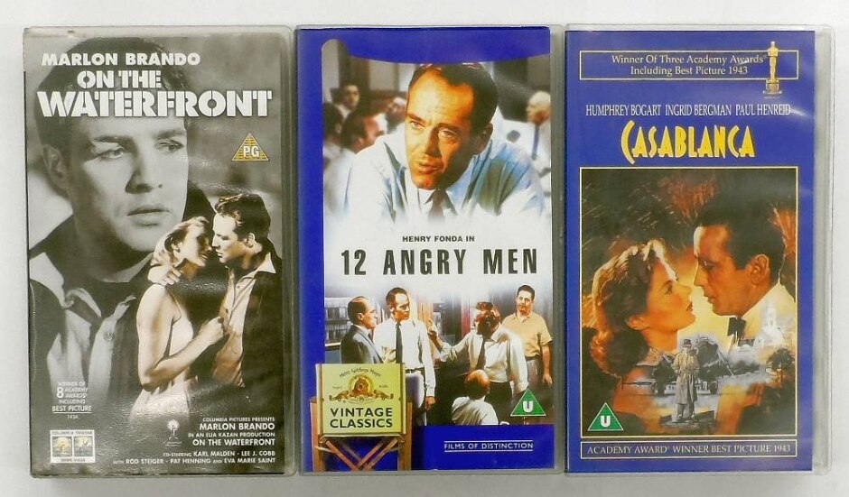 Three Classic Films On Vhs Video - On The Waterfront, 12 Angry Men, Casablanca