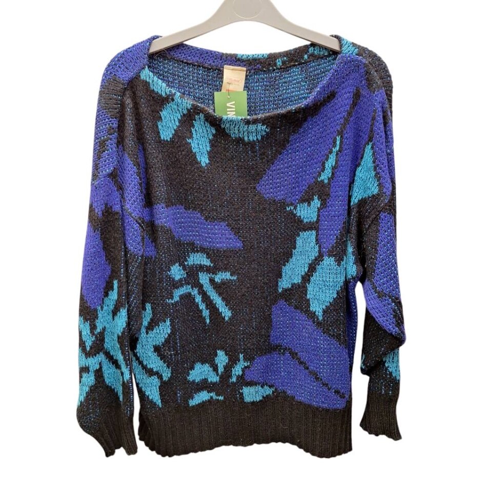 Vintage St Michael Boat Neck Jumper Blue Mix Size: 8