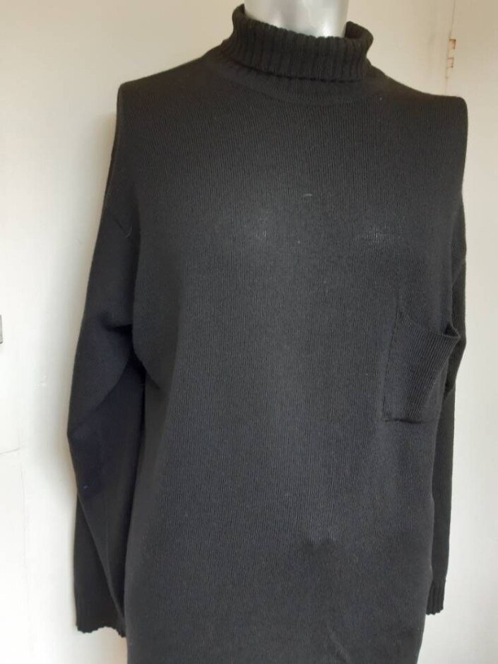 John Smedley - Vintage  Polo Neck Sweater With Pocket Black  Size: Xl