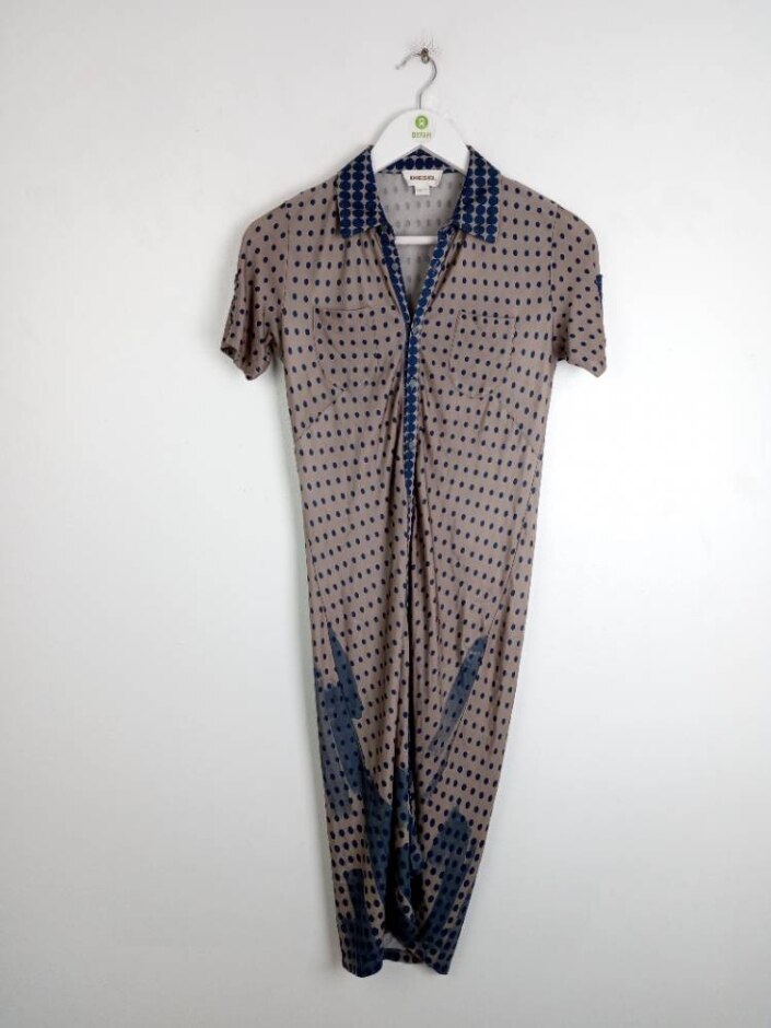 Diesel Shirt Short Sleeve Dress Brown Blue Size: S