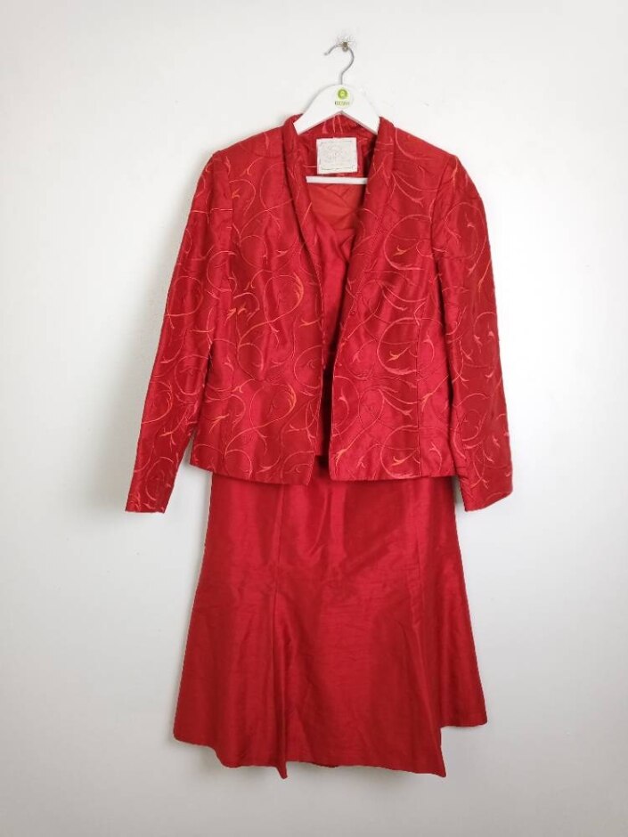 Kirsten Krog Design 3pcs Skirt Top And Jacket  Red Size: M