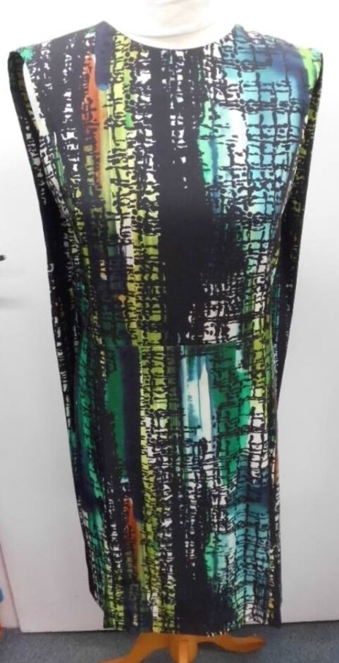 Cos Abstract Print Shift Dress Green & Black Size: 36