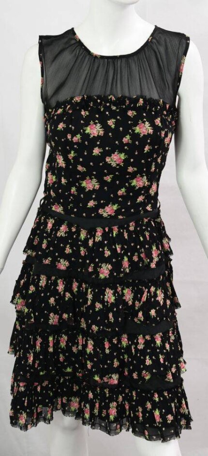 Topshop Sleeveless Floral Dress Black Size: 8