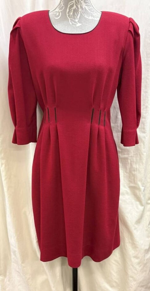 Ivona Ivons Late 80s Tulip Structured Wool Silk Dress Mid Burgundy Size: 12