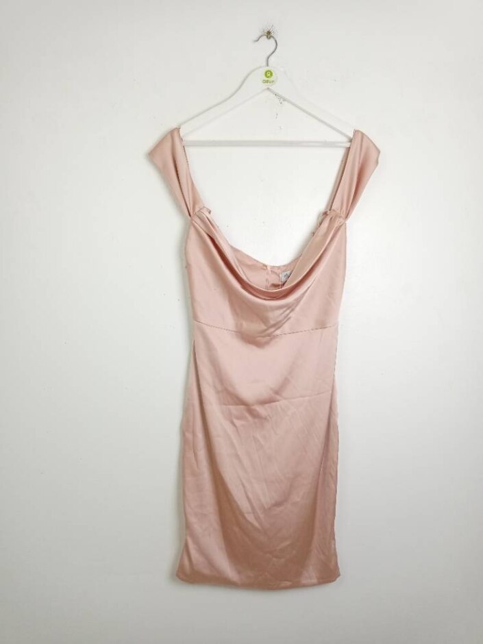 Oh Polly Satin Cowl Neck Dress Blush Size: 14