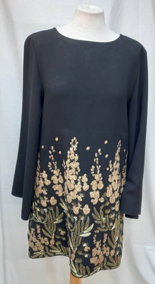 Zara Woman Sequinned Dress Black & Gold Size: 12