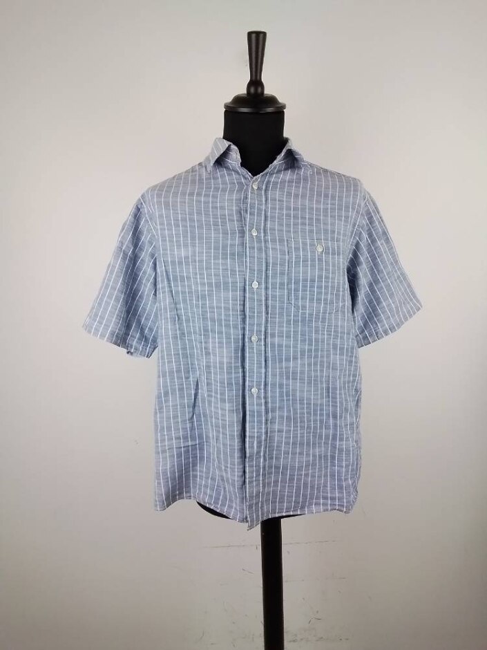 M&s Collection White Vertical Striped   Light Blue Size: L