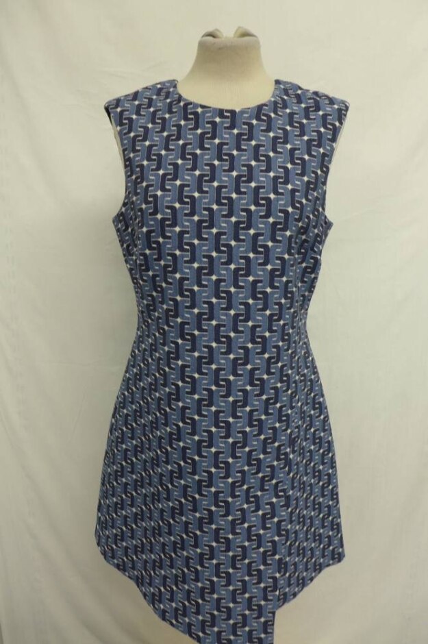 Karen Millen Chain Link Print Shift Dress Ocean Blue Size: 12