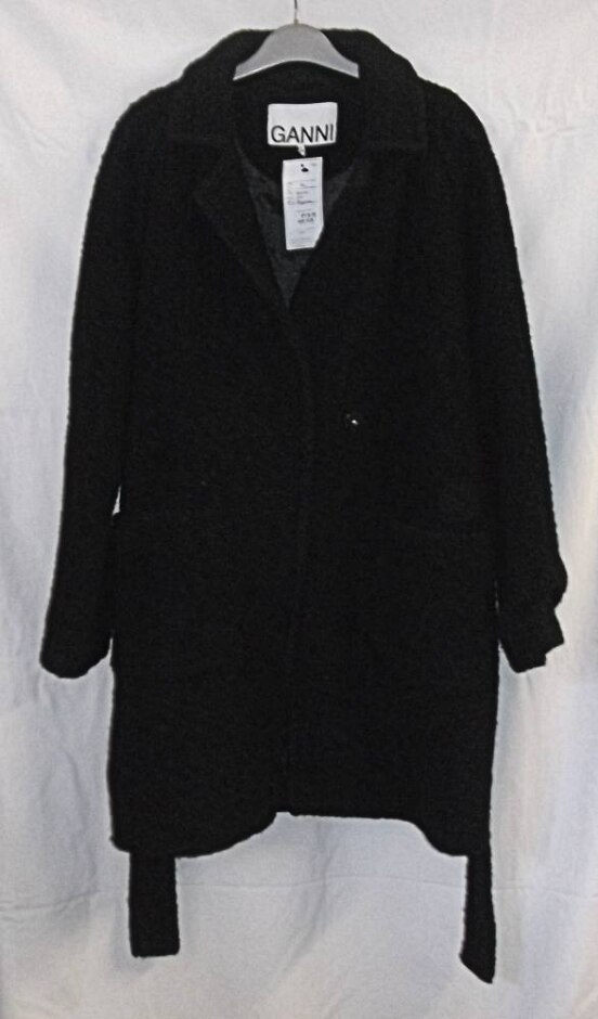 Ganni Wool Mix Belted Coat Black Size: 36