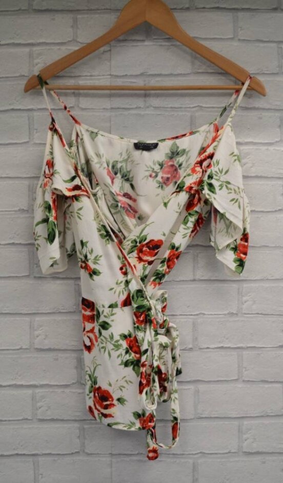 Topshop Floral Wrap Around Top Cream Size: 6