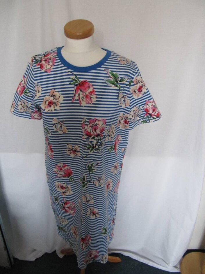 Joules Stripe Floral Dress Blue/white Size: 10