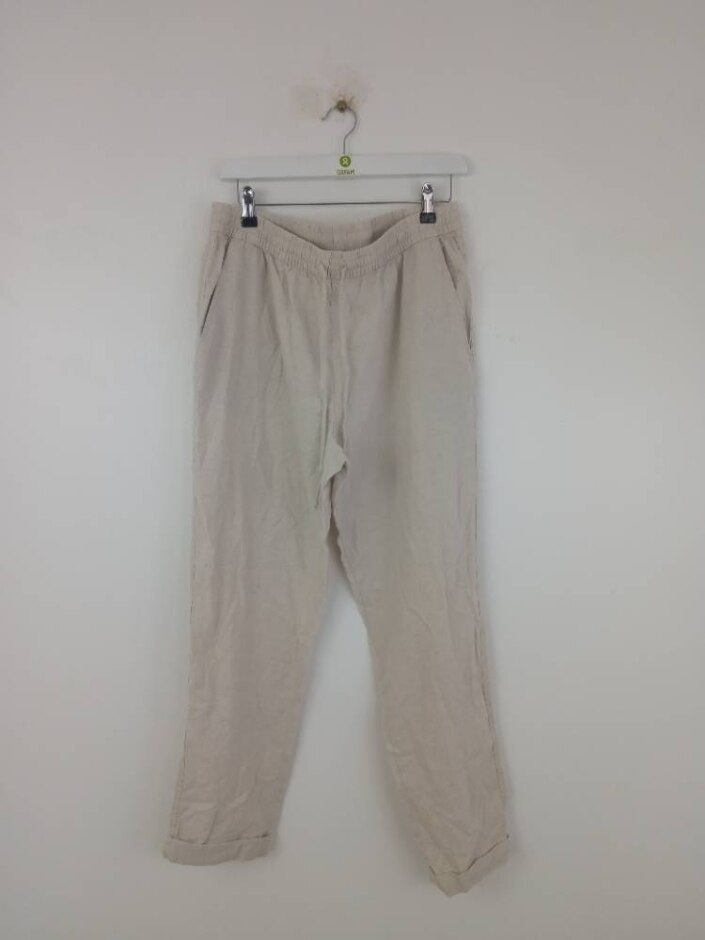 H&m New Women's Linen Rich Regular Trousers Rrp £27.99 Neutral Size: M