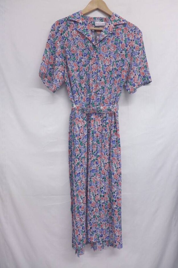 Plus Floral Belted Shirt Dress Pastel Pinks Size: 14