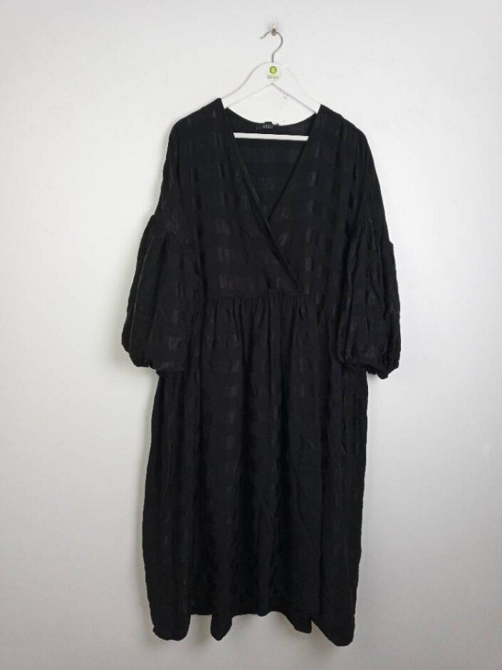 Riverisland Studio New Women's Checked Bell Puff Sleeved Midi Dress Black Size: S