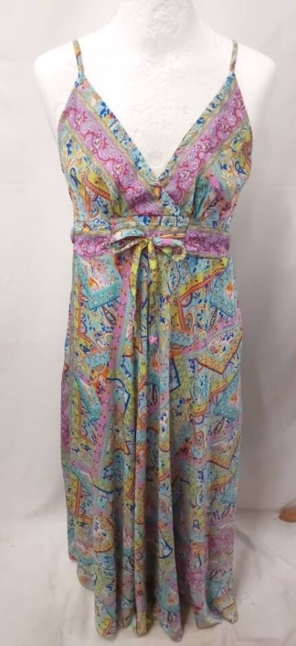 Boho Fashion Pure Silk Paisley Maxi Dress Multi Size: S