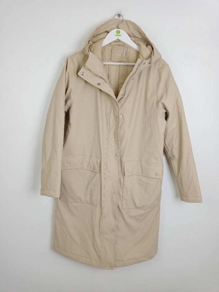 M&s New Women's Funnel Neck Hooded Rain Coat Beige Size: 14