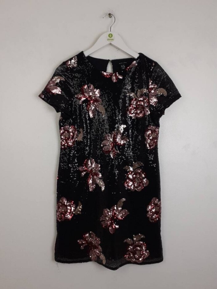 New Look Embellished Short Sleeve Dress Black Floral Size: 10
