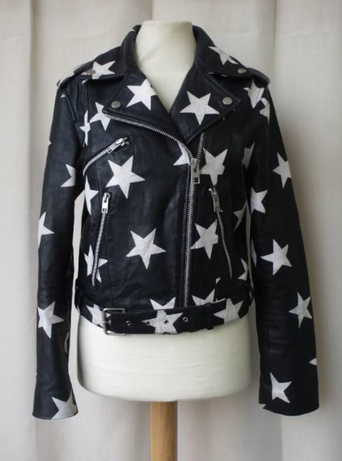 Barney's Real Leather Star Biker Jacket Black Widow Size: 8