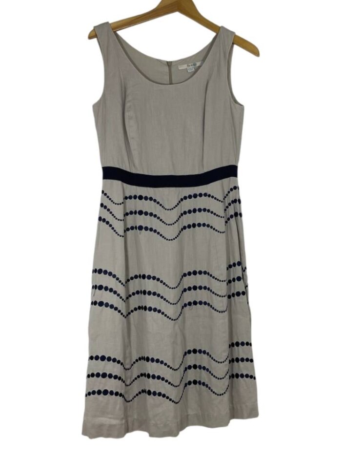 Boden A-line Embroidered Dress Beige Size: 10