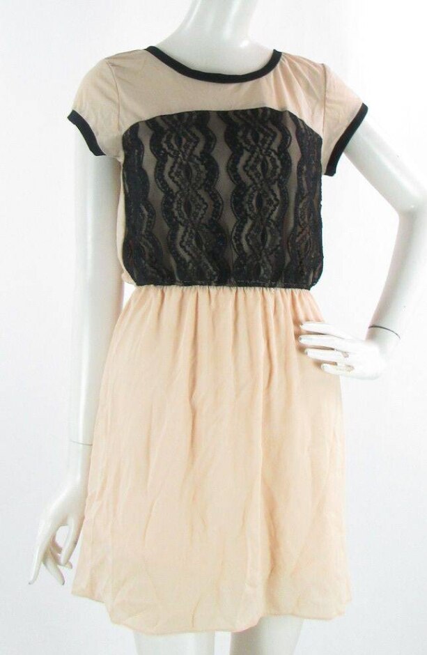 Darimeya Size 6 Lace Detail Midi Dress Apricot & Black Size: S